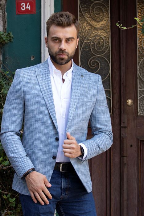 Picture of LIGHT BLUE SQUARE PATTERNED JACKET