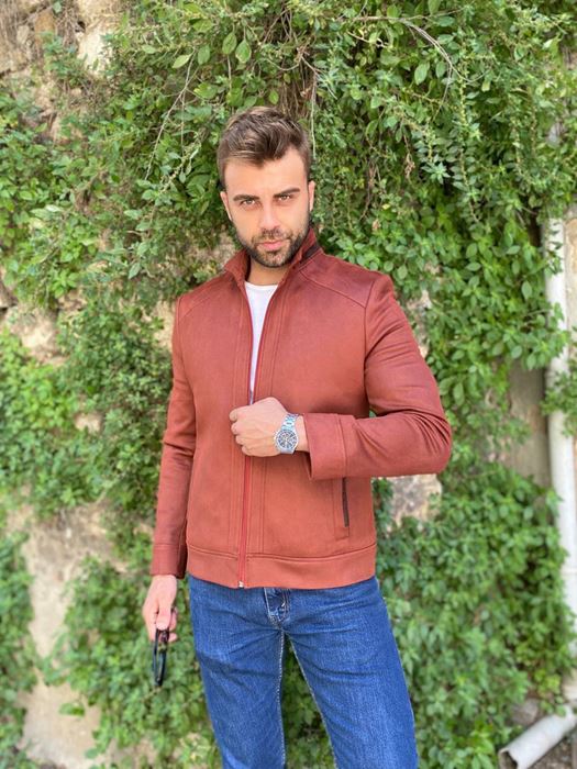 Image de VESTE EN CUIR DAIM ORANGE FEU