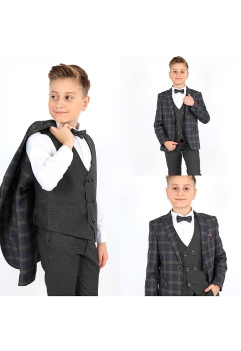 Picture of DARK GRAY SQUARE PATTERNED KIDS SUIT