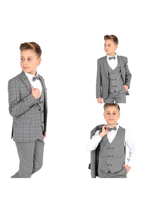 Picture of GRAY SQUARE PATTERNED KIDS SUIT