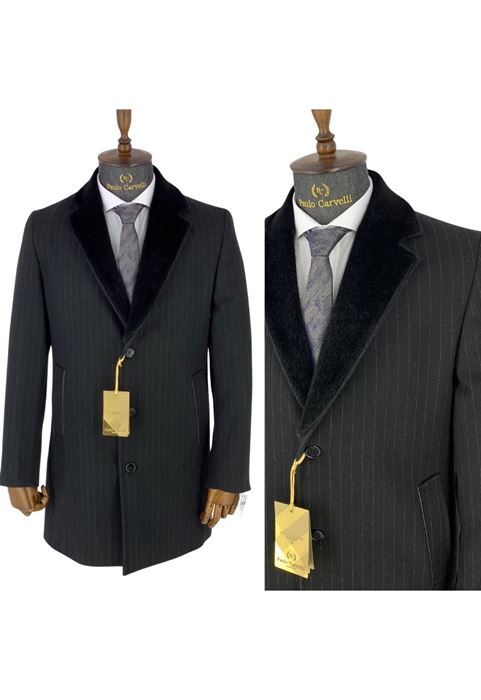 صورة معطف مقلم أسود اللون