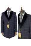 Picture of NAVY BLUE COLLAR DETAILED SQUARE STRIPED COAT
