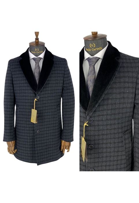 صورة معطف مخطط مربع مفصل الياقة