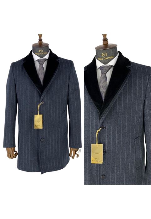 Image de MANTEAU GRIS CLAIR AVEC COL À RAYURES PLATES