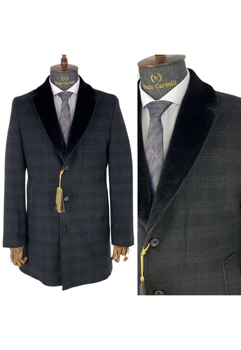 صورة أزرق كحلي مقلم مسطح معاطف مخططة بالياقة