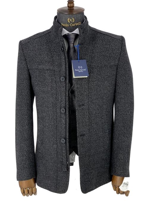 صورة معطف منقط محبوك باللون الرمادي الداكن