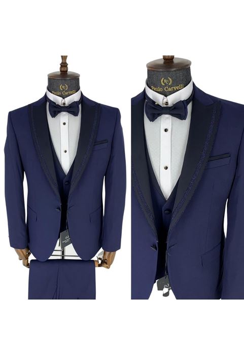 Image de MOTIF DE BANDE DE COL BLEU MARINE TUFFÉ DÉTAILLÉ