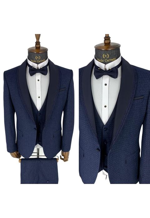 Image de BLEU MARINE À MOTIFS COL NOIR DÉTAILLÉ FUMÉ