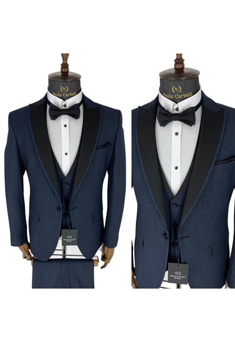 Image de BLEU FONCÉ MOTIF LIGNE DROITE COL NOIR DÉTAILLÉ TUFFÉ