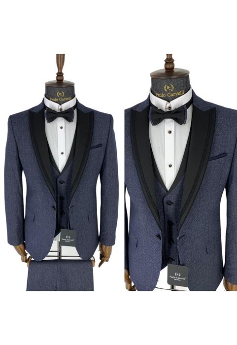 Image de DARK ICE BLUE MOTIF RAYÉ COL NOIR DÉTAILLÉ SMOKINE