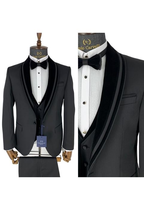 Image de COL EN VELOURS À MOTIF DE BANDE NOIRE REMBOURRÉ DÉTAILLÉ