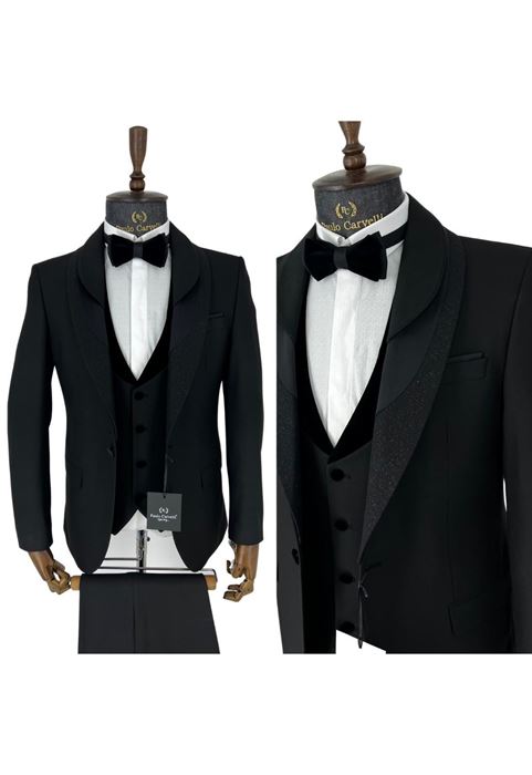 Image de COLLIER TRIPLE NOIR BRILLANT ET MOTIF TUFFÉ DÉTAILLÉ