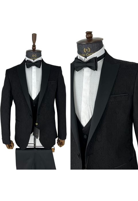 Image de COL À MOTIF EN RELIEF NOIR BRILLANT REMBOURRÉ DÉTAILLÉ