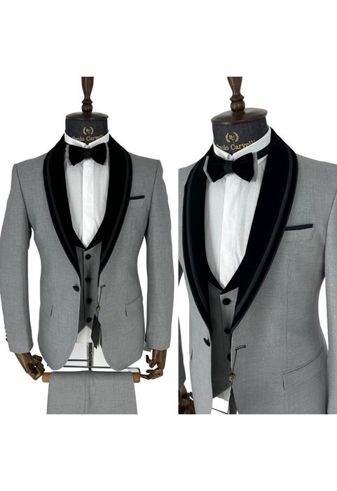 Image de MOTIF LIGNE DROITE GRIS COL EN VELOURS NOIR TUFFÉ DÉTAILLÉ