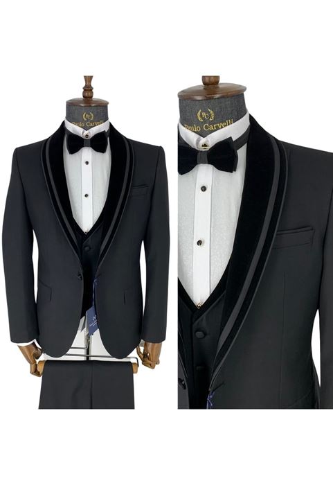 Image de NOIR MAT MOTIF LIGNE DROITE COL EN VELOURS NOIR REMBOURRÉ DÉTAILLÉ