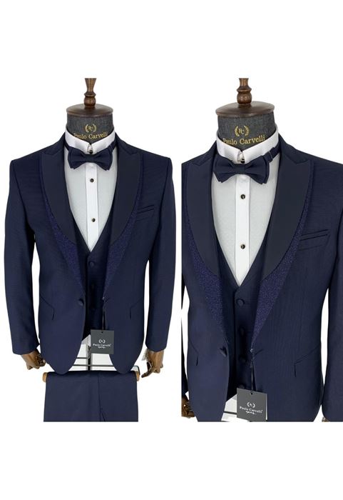 Image de BLEU MARINE À POIS DOUBLE COL À MOTIFS FUMÉ