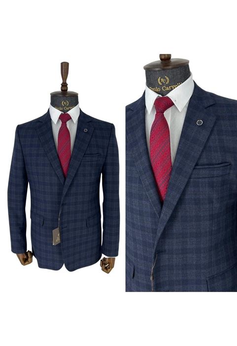 Image de COSTUME BLEU FONCÉ À MOTIFS CARRÉS