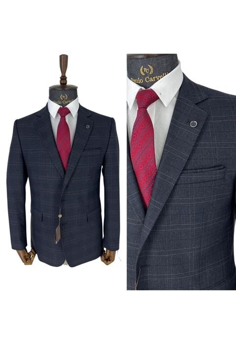 Image de COSTUME BLEU MARINE FONCÉ À MOTIFS BANDES