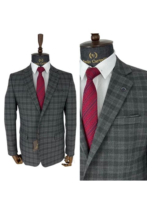 Image de COSTUME GRIS FUMÉ CLAIR MOTIF CARRÉ BANDES