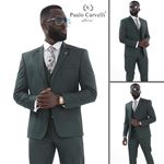 صورة بدلة سترة منقوشة سادة خضراء داكنة